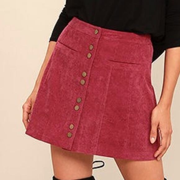 Lulu Dresses & Skirts - Lulu’s Wine Red Corduroy Mini Skirt Size Large